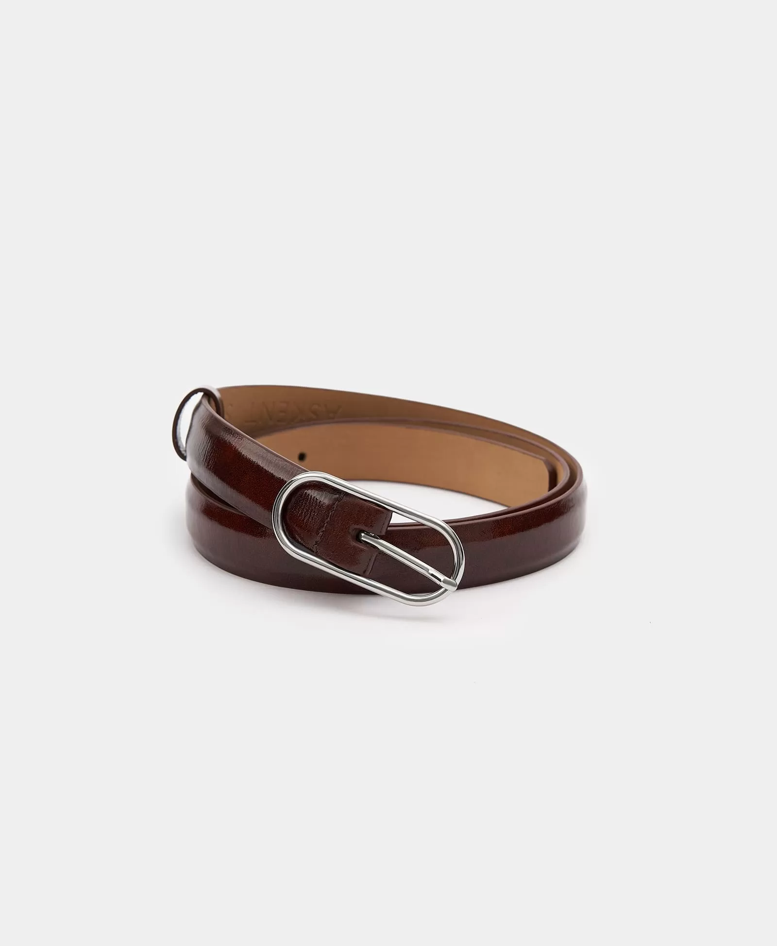 Узкий ремень с овальной пряжкой. Цвет: polished redwood. Вид 1