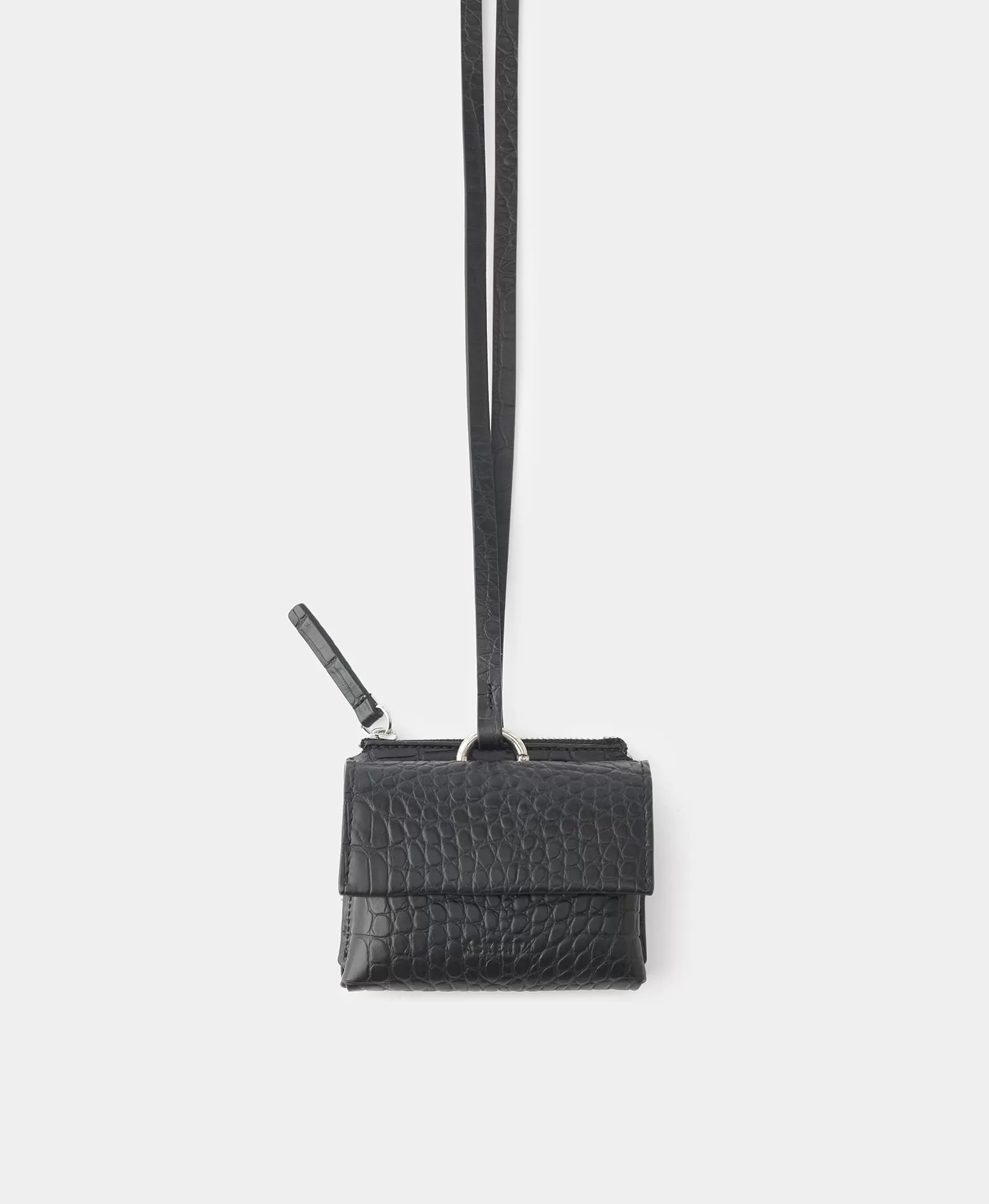 Мини-портмоне на длинном шнуре. Цвет: черный. Вид 1